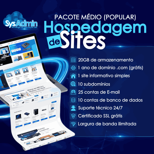 SITE PACOTE MÉDIO & HOSPEDAGEM DE E-MAIL