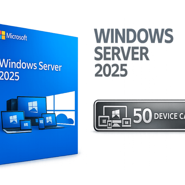 Imagem de licença do Windows Server 2025 com suporte para 50 usuários RDS.